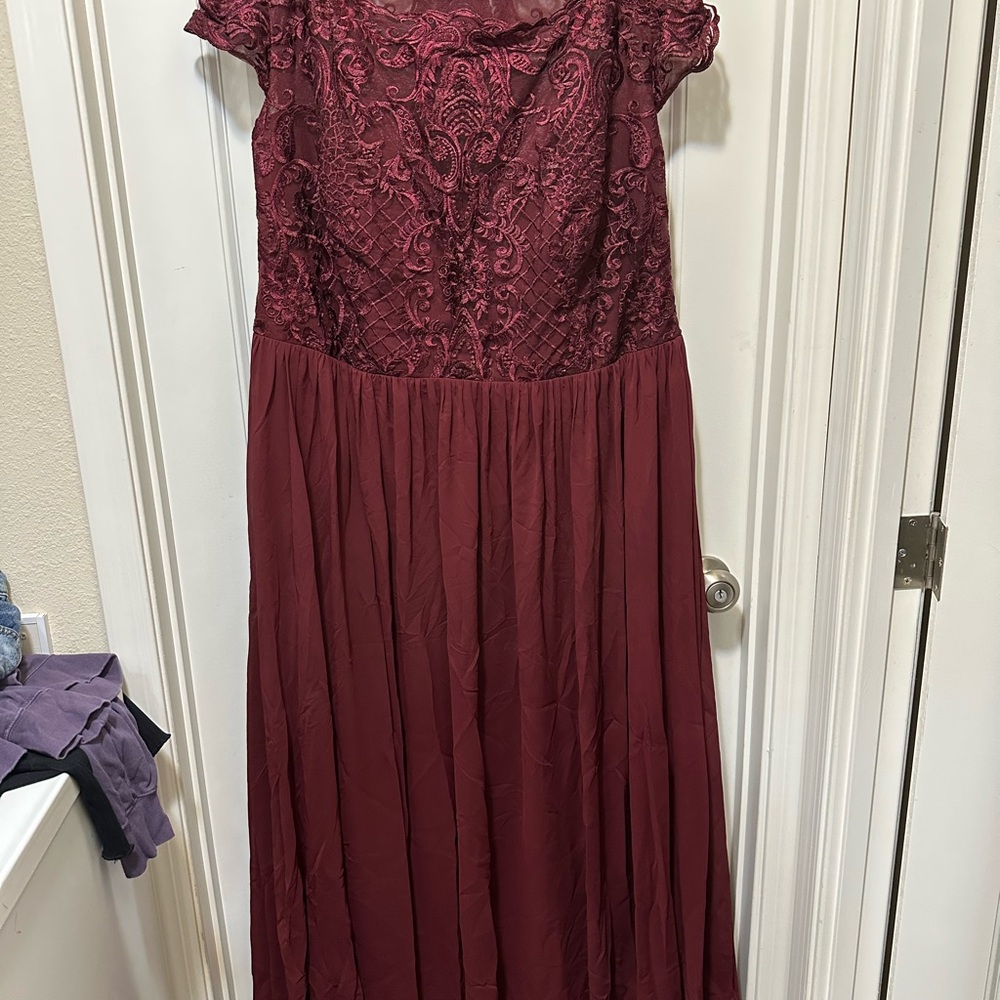 JJs House Burgundy Maxi Dress with Lace